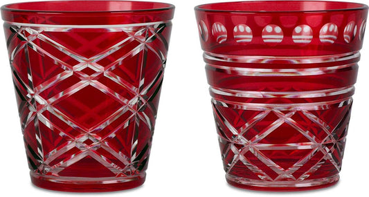 Set 2 Tumbler Vetro Intagliati - Rosso Baci Milano
