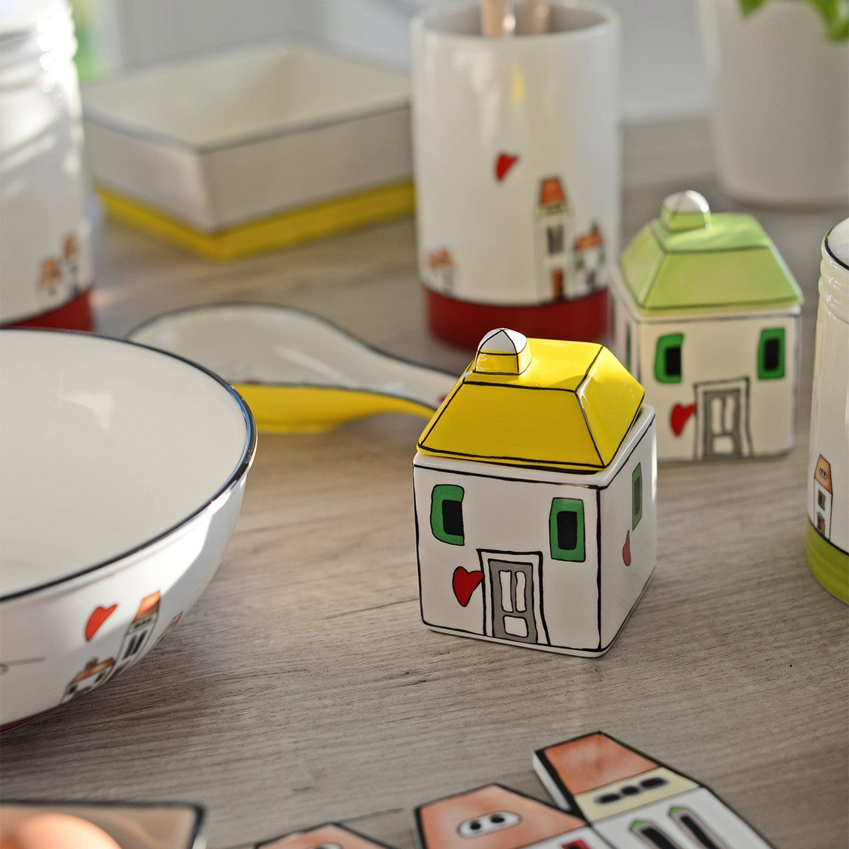 Set 2 Tazze Caffe` - Zuccheriera Le Casette Gialla