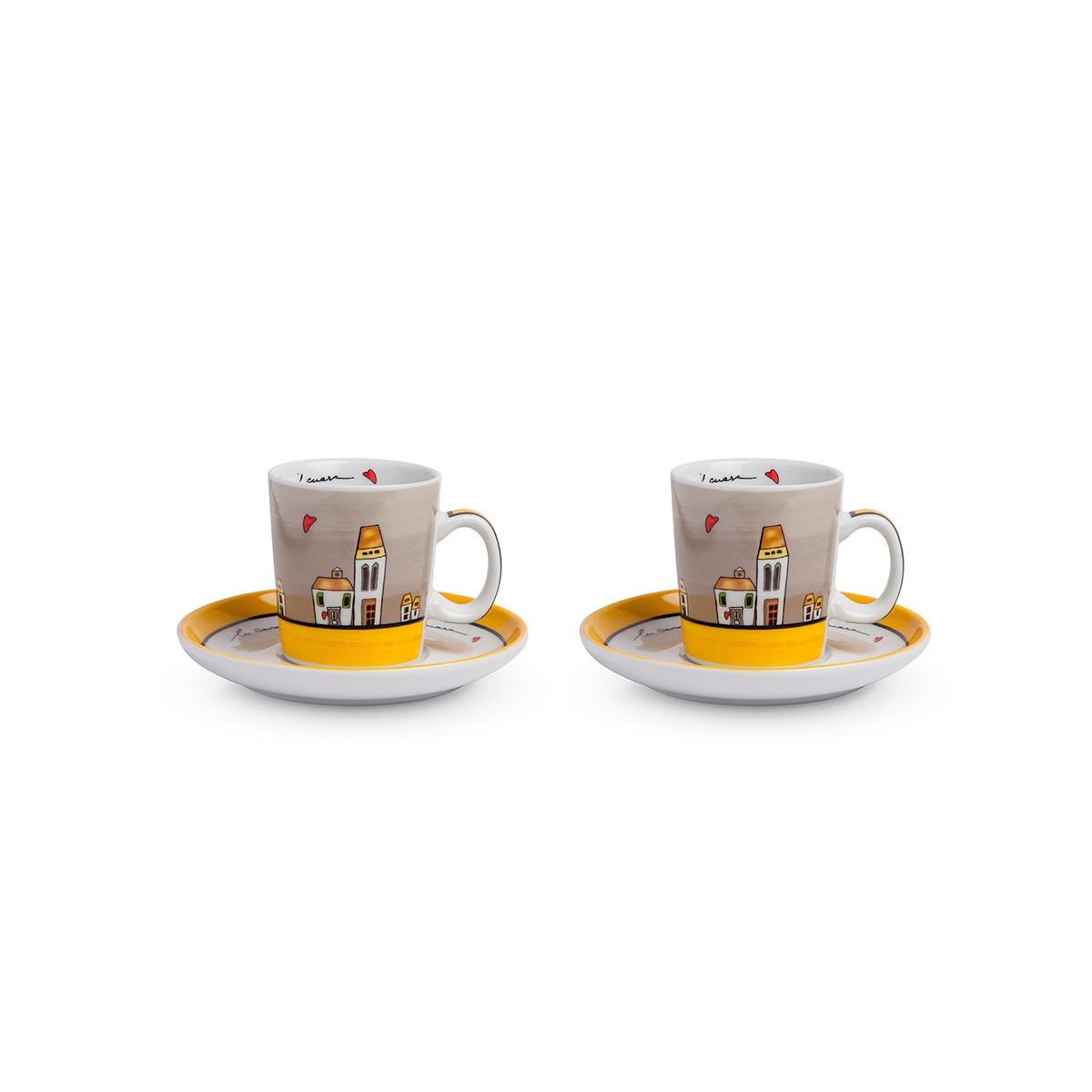 Set 2 Tazze Caffe` - Zuccheriera Le Casette Gialla