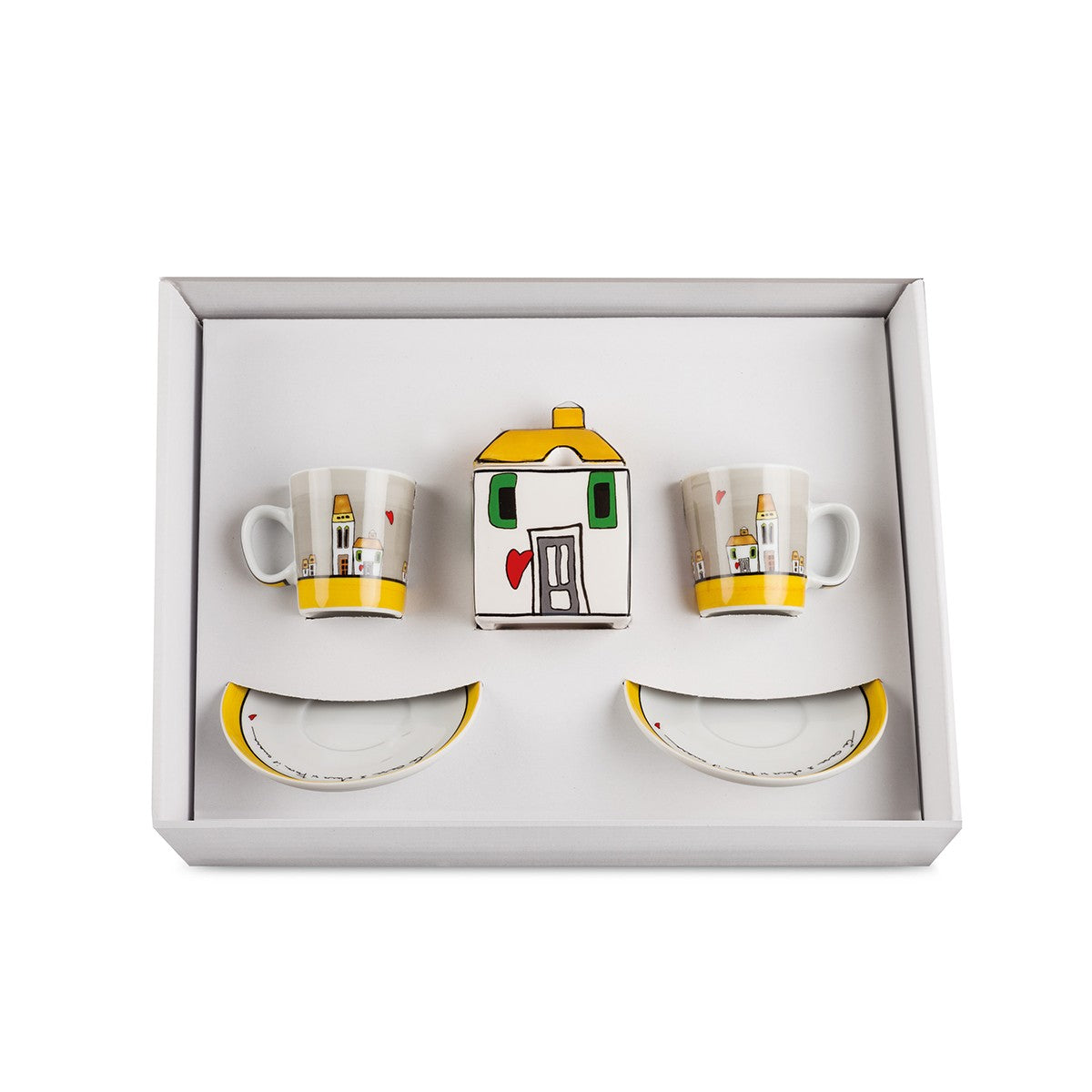 Set 2 Tazze Caffe` - Zuccheriera Le Casette Gialla