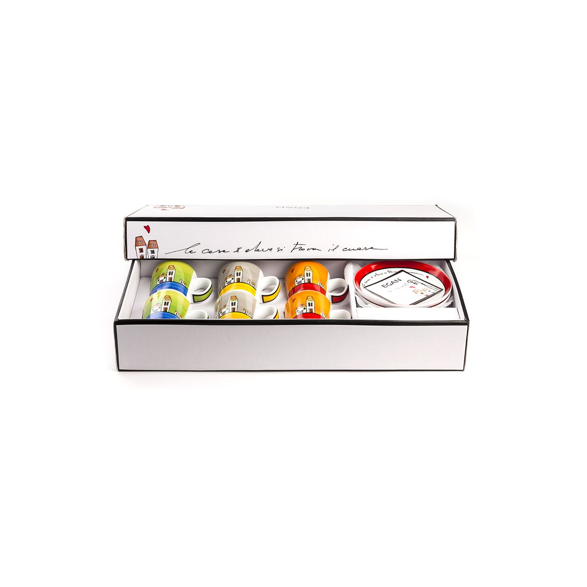 Set 6 Tazze Caffe` C/Piatt Le Casette Ml.100