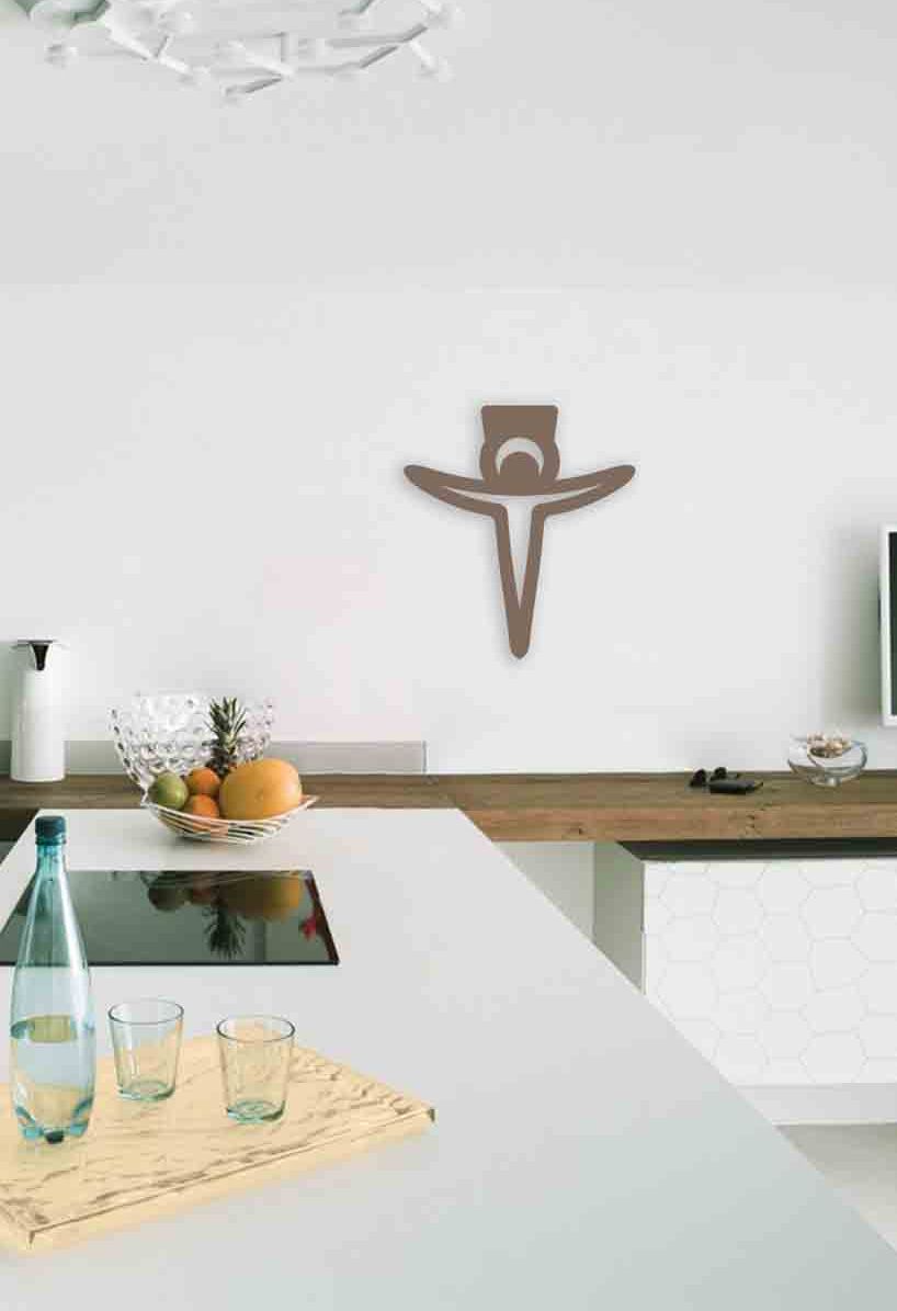Croce Cristo Stilizzato 36X40Cm Bronzo Laser Art Style