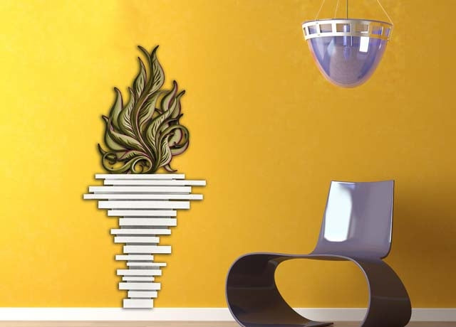 Pianta Vaso Bianco 63X137 Cm Laser Art Style