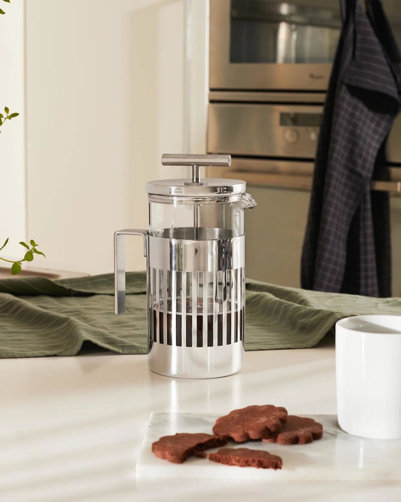 Caffettiera a presso-filtro o infusiera in acciaio inossidabile 18/10 e vetro pirofilo. 8 tazze.