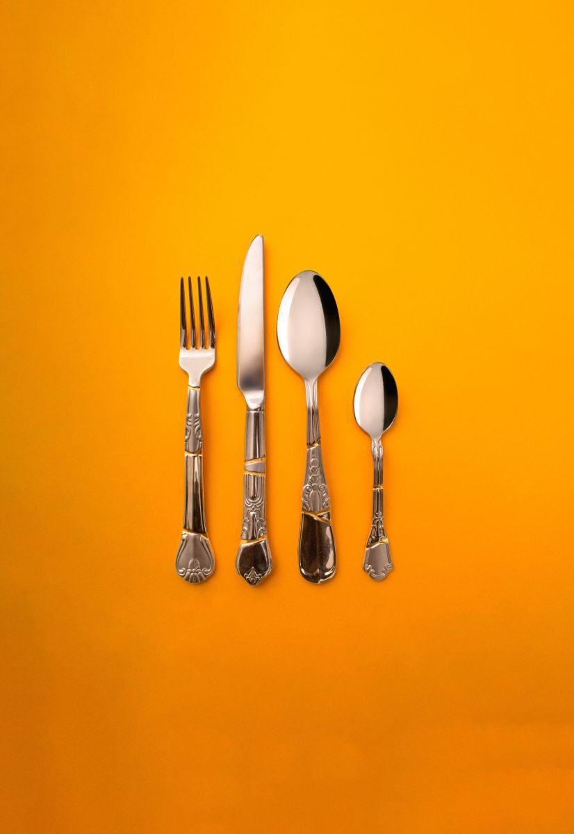 Set Di 4 Posate In Acciaio E Oro Kintsugi Cutlery