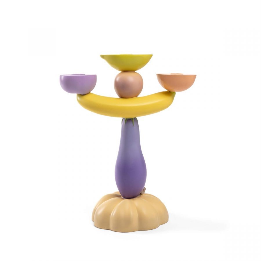 Candelabro Grande In Resina Vitamin Cm.29,5X17 H.35,5 - Aubergine