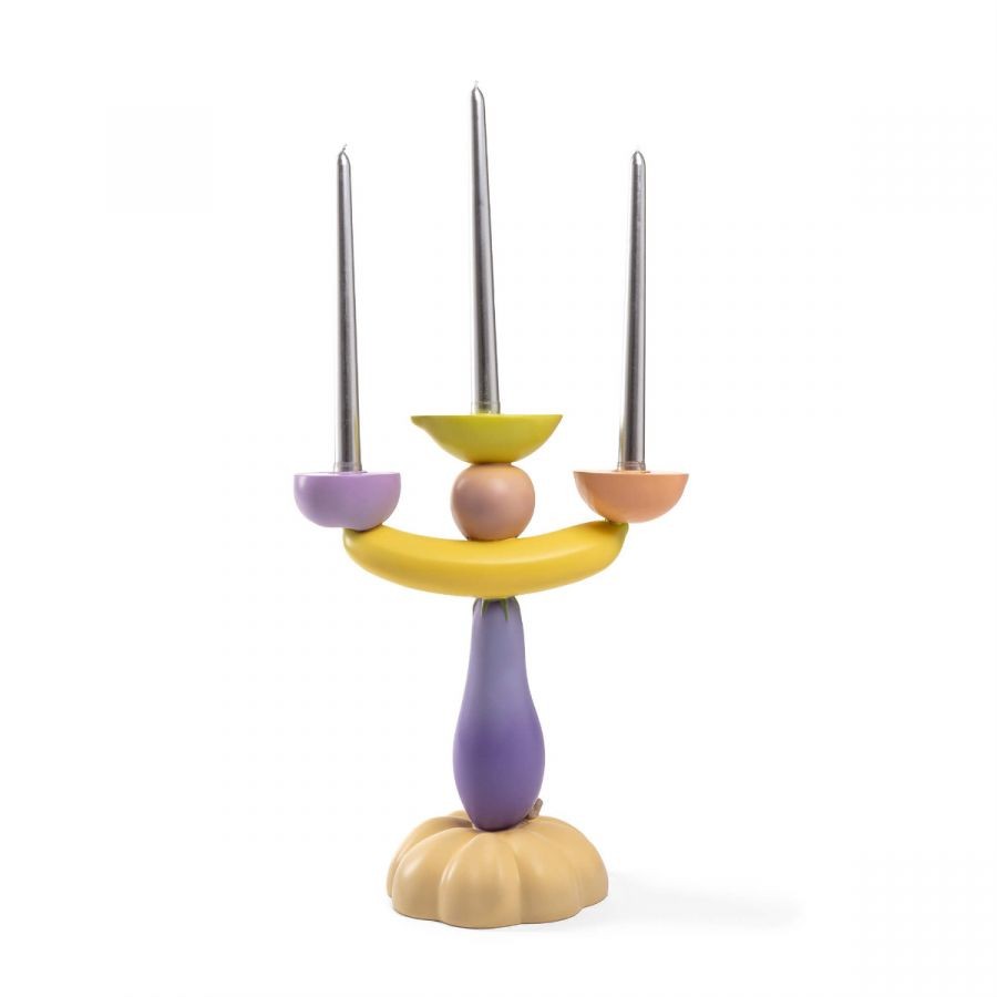 Candelabro Grande In Resina Vitamin Cm.29,5X17 H.35,5 - Aubergine