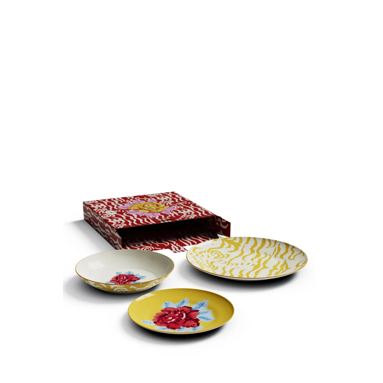 Table Set Plate X 3 Porcelain Indian Tiger Red Unica