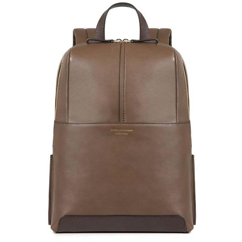 zaino con un comparto in pelle marrone