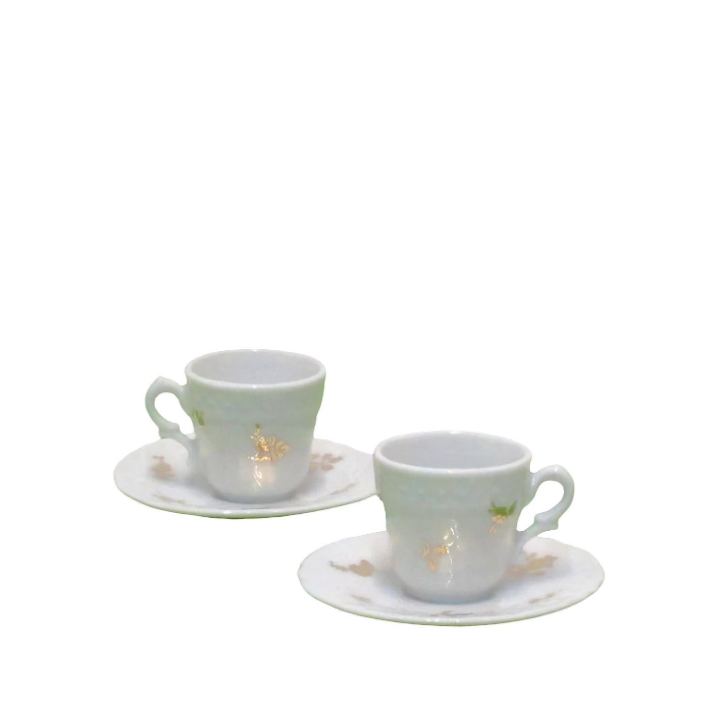 2 Tazze Caffe Mignon Decoro Foglie