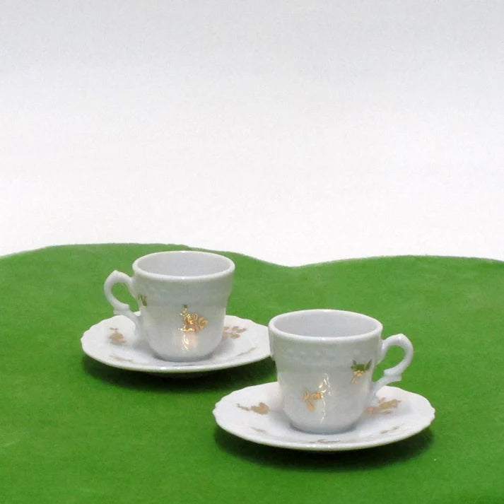 2 Tazze Caffe Mignon Decoro Foglie