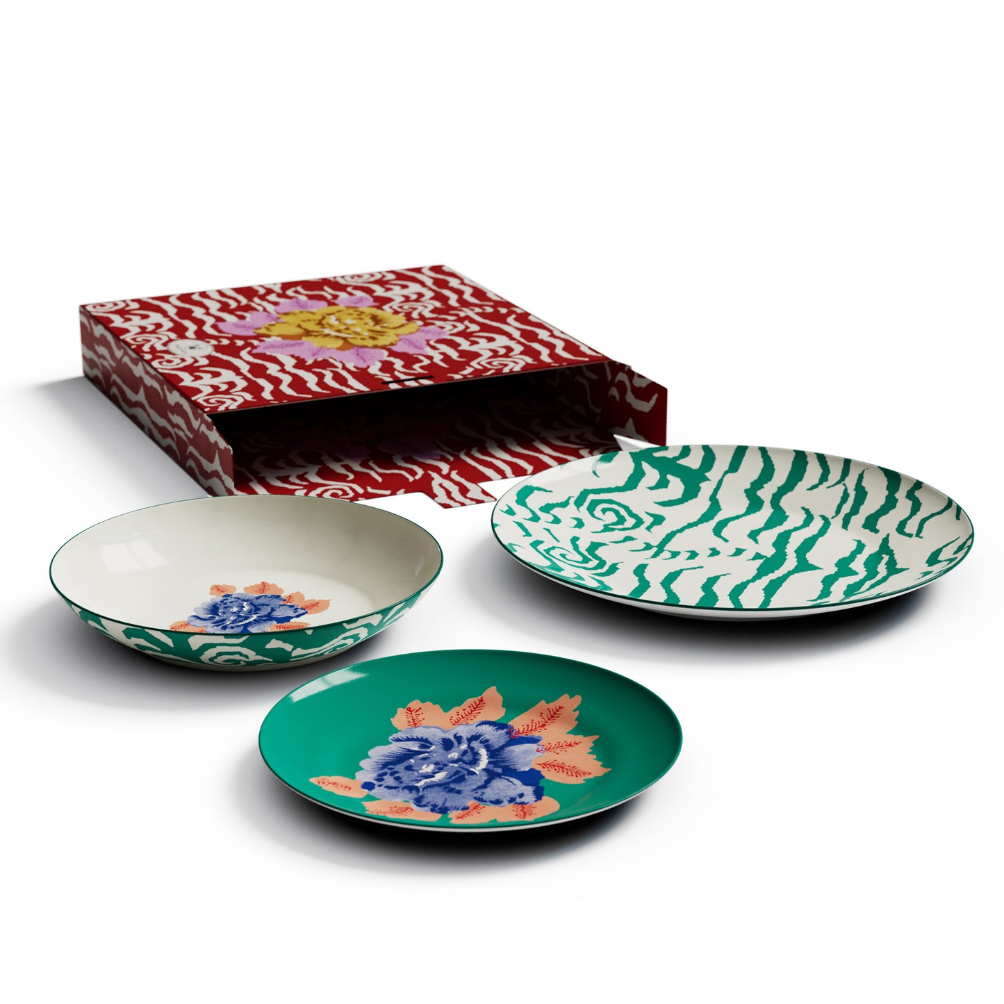 Table Set Plate 3X Porcelain Indian Tiger Veronese Unica
