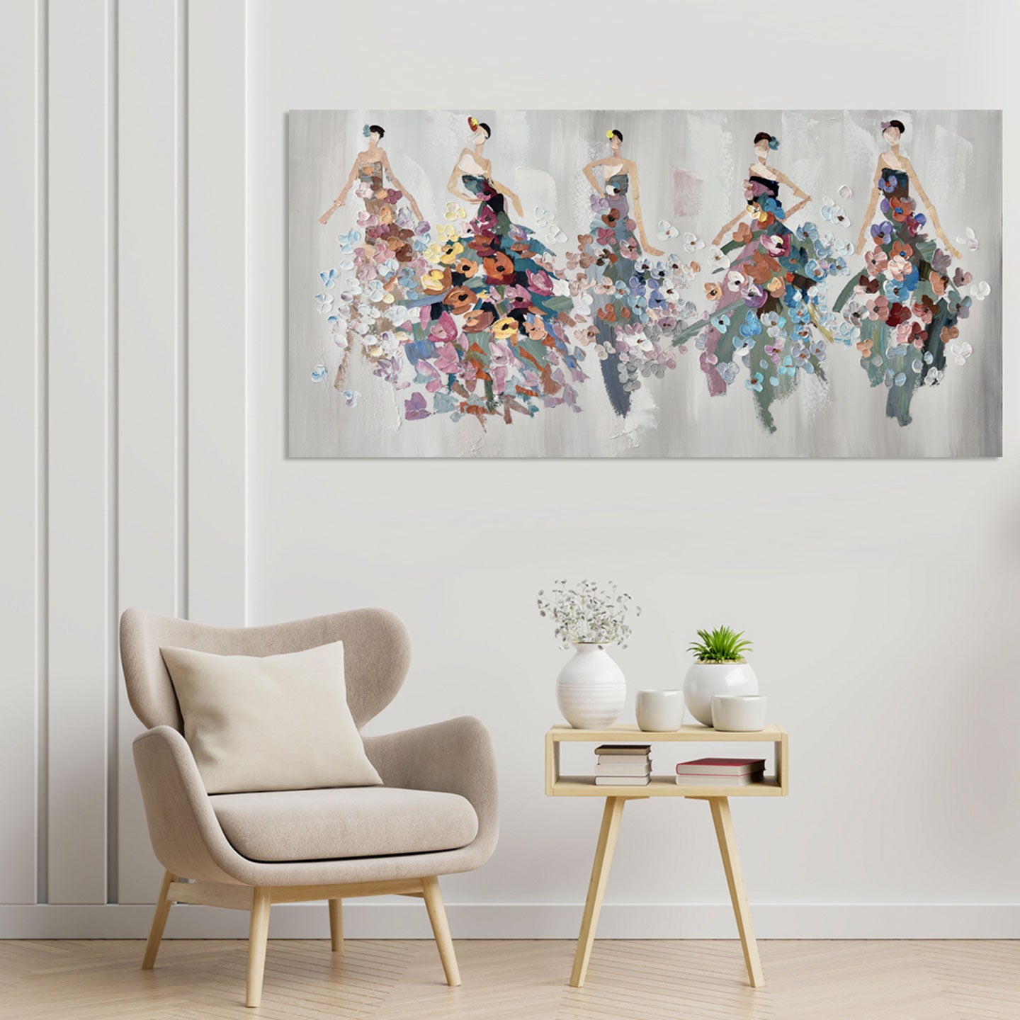 Quadro figurativo sfilata di primavera 140x70cm