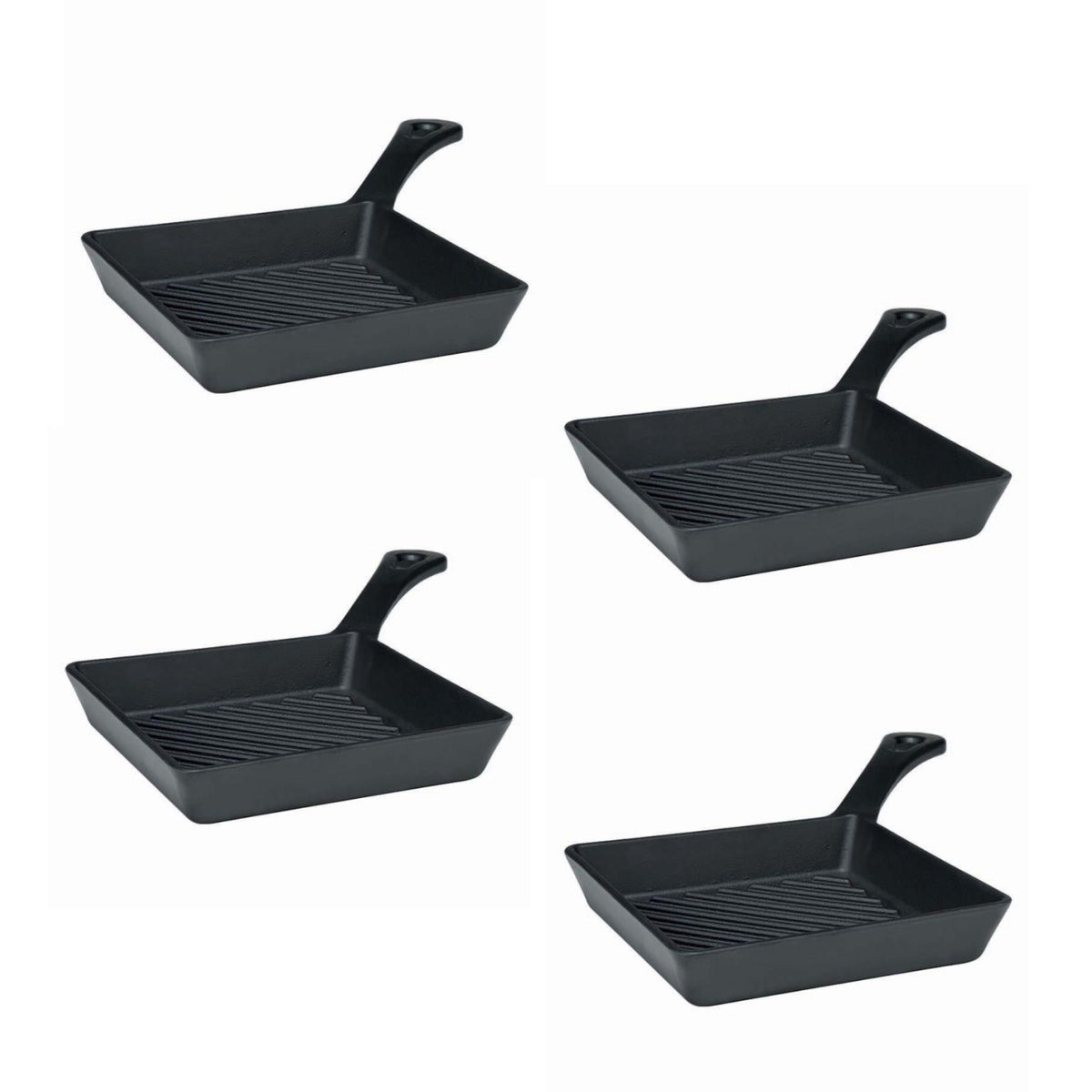 Set 4 Mini griglia cm 16x16 - manico in ghisa - matt black