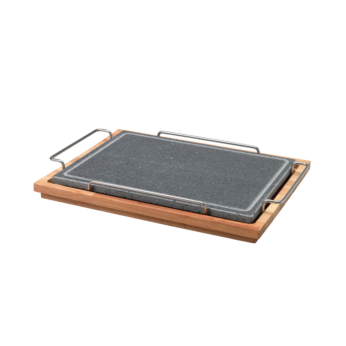 Pietra rettangolare cm 29 x 40 c/supporto inox e basamento legno Pentole Agnelli