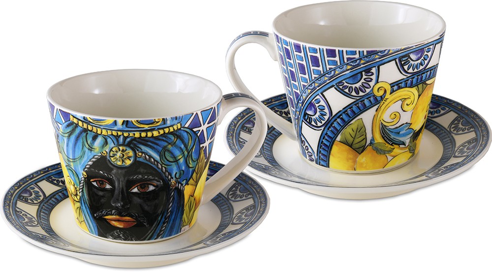 Offerta Bomboniera set 2 tazzine caffe blu sicily Baci Milano