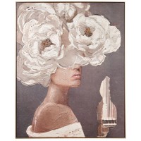 Quadro decoupage donna in fiore con cornice 80x100cm