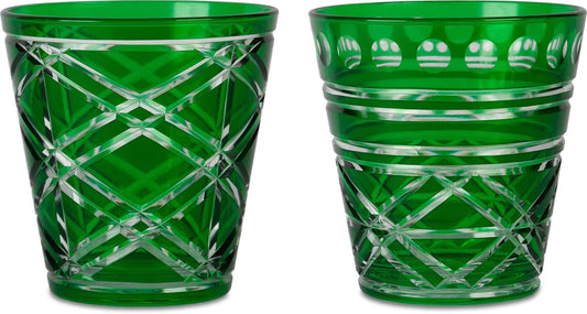 Set 2 Tumbler Vetro Intagliati - Verde Baci Milano