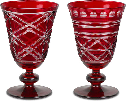 Set 2 Calici Vetro Intagliati - Rosso