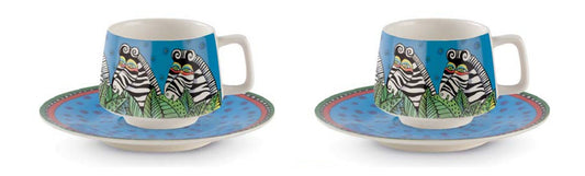 Set 2 Tazze Caffe` C/Piatt. L.B. Jungle Azzu Egan