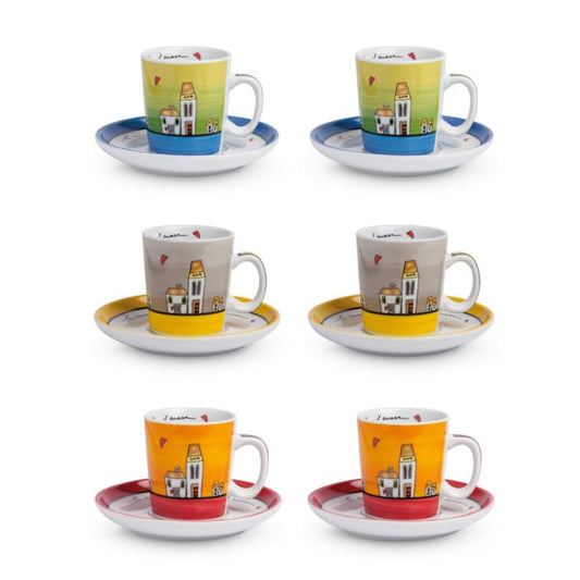 Set 6 Tazze Caffe` C/Piatt Le Casette Ml.100