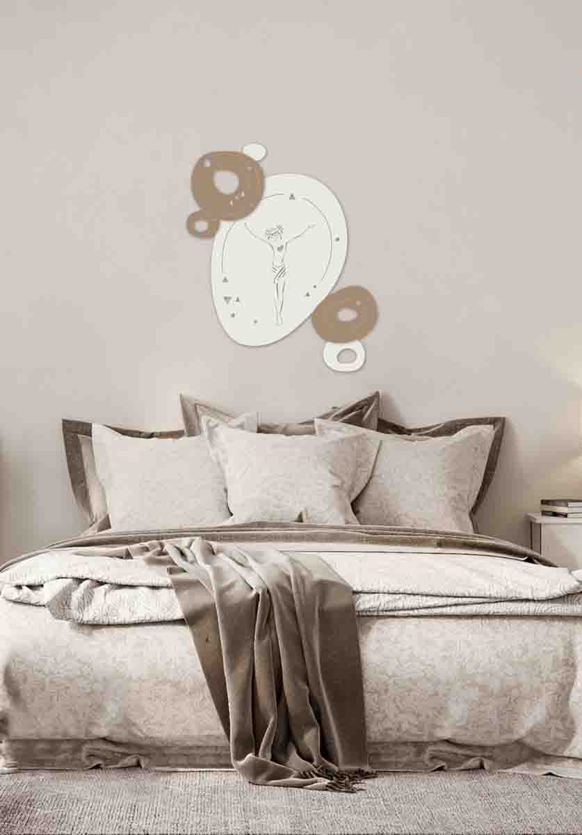 Crocifisso Stone 55X65 Cm Bianco- Tortora-