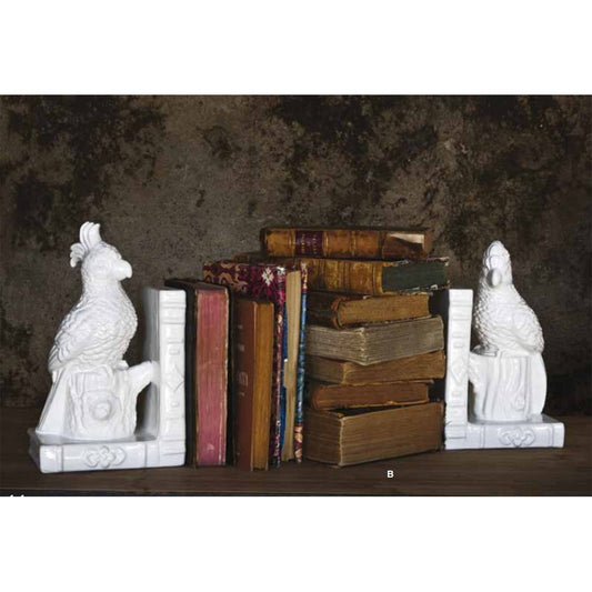 Titengoio Reggilibri Pappagalli In Ceramica Bianca
