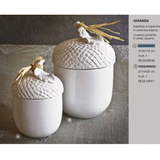 Barattolo C/Coperchio In Ceramica Bianca D17Xh26