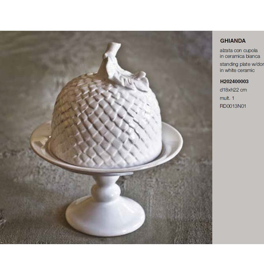 Alzata Con Cupola In Ceramica Bianca D18Xh22 Cm