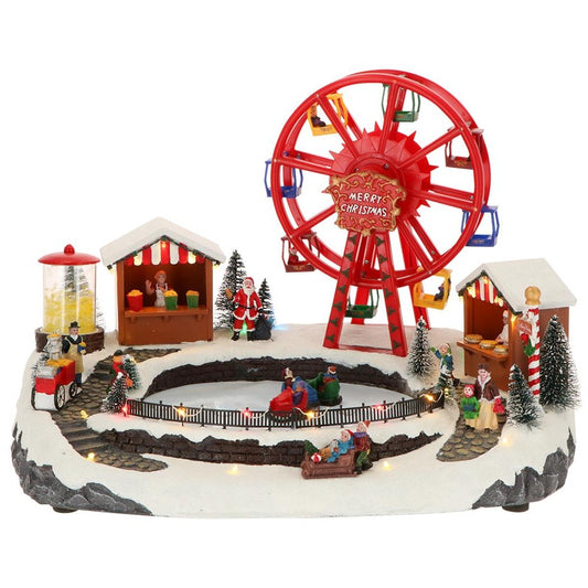 Village with ferris wheel and skaters animated