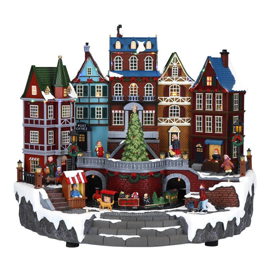 Christmas village turning tree animated