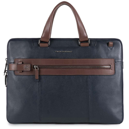 Cartella 2 Manici Sottile In Pelle Blu Scott Piquadro