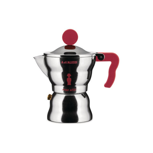 Caffettiera espresso in fusione di alluminio. Manico e pomolo in resina termoplastica, Rosso. 1 tazza
