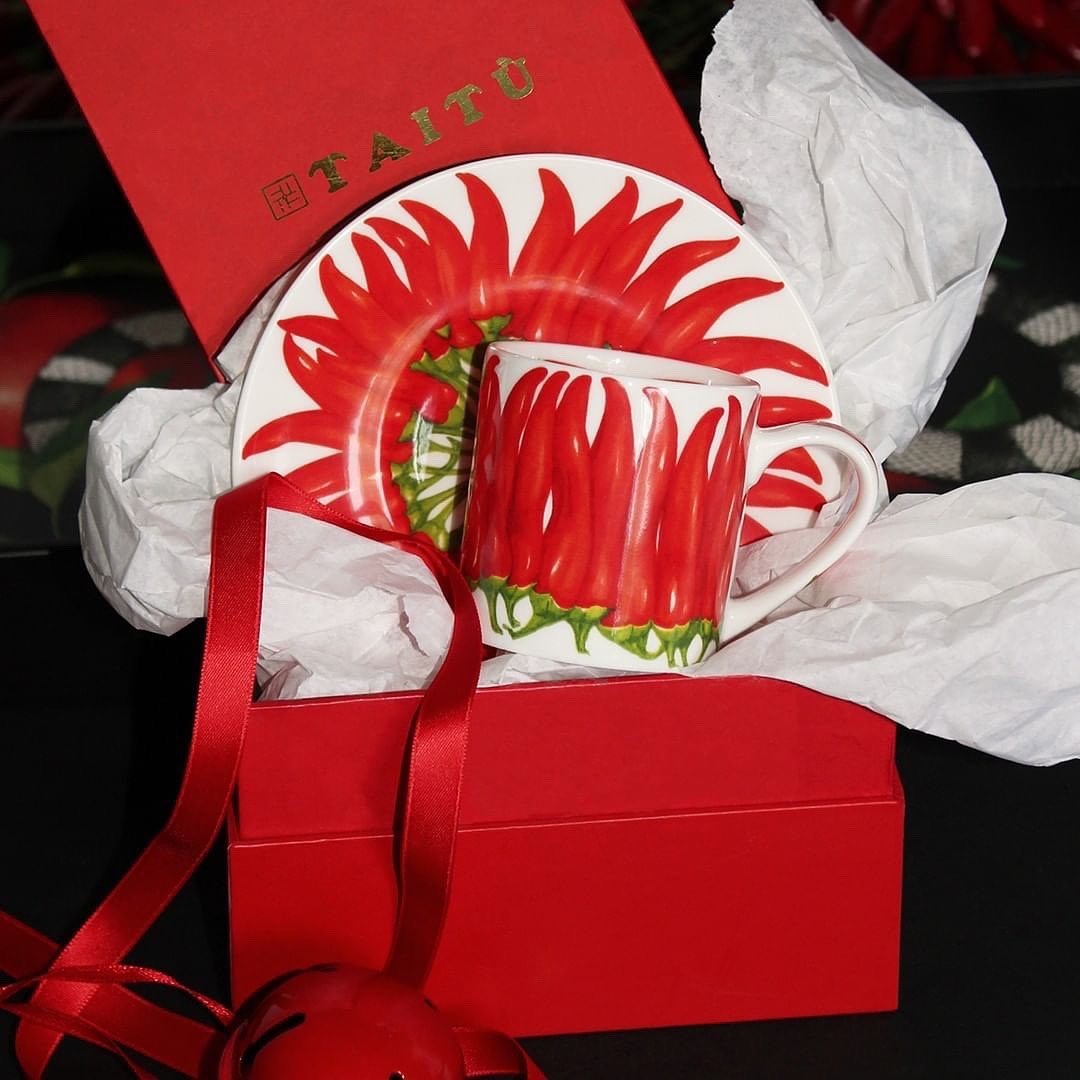 Red Pepper Set 4 Tazze Espresso Con Piattino Taitu