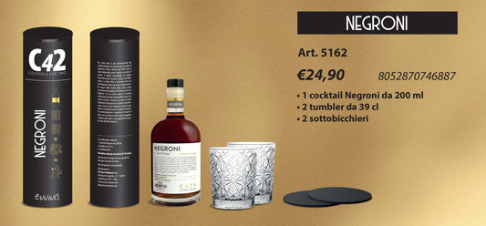 Set Cocktail Per Due, 2 Bicchieri, 2 Sottobicchieri, 2 Dosi Negroni C42 Evviva