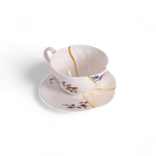 Set Da Te Con Tazza E Piattino In Porcellana E Oro Kintsugi #2