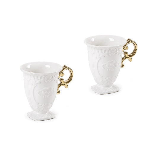 Set 2 Tazze In Porcellana I-Wares Manico Oro