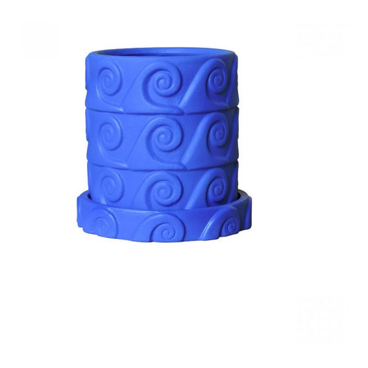 Vaso E Sottovaso In Terracotta Onda Ø Cm.23,5 H.23 - Blu