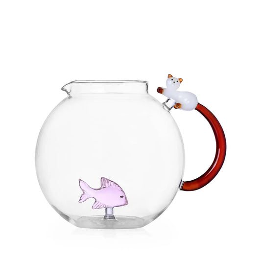 brocca pesce rosa e gatto bianco coda ambra