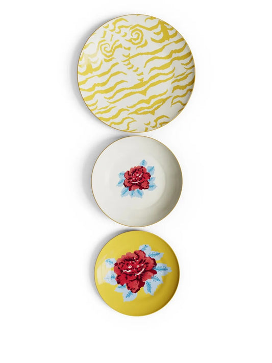 Table Set Plate X 3 Porcelain Indian Tiger Red Unica