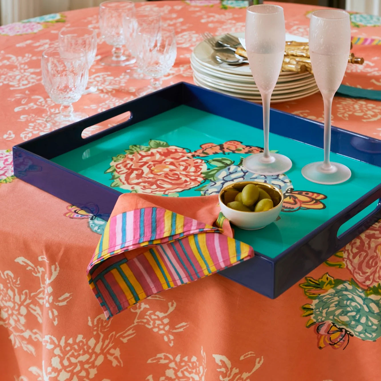 Tray 45X34 Queen Flw Green Lisa Corti