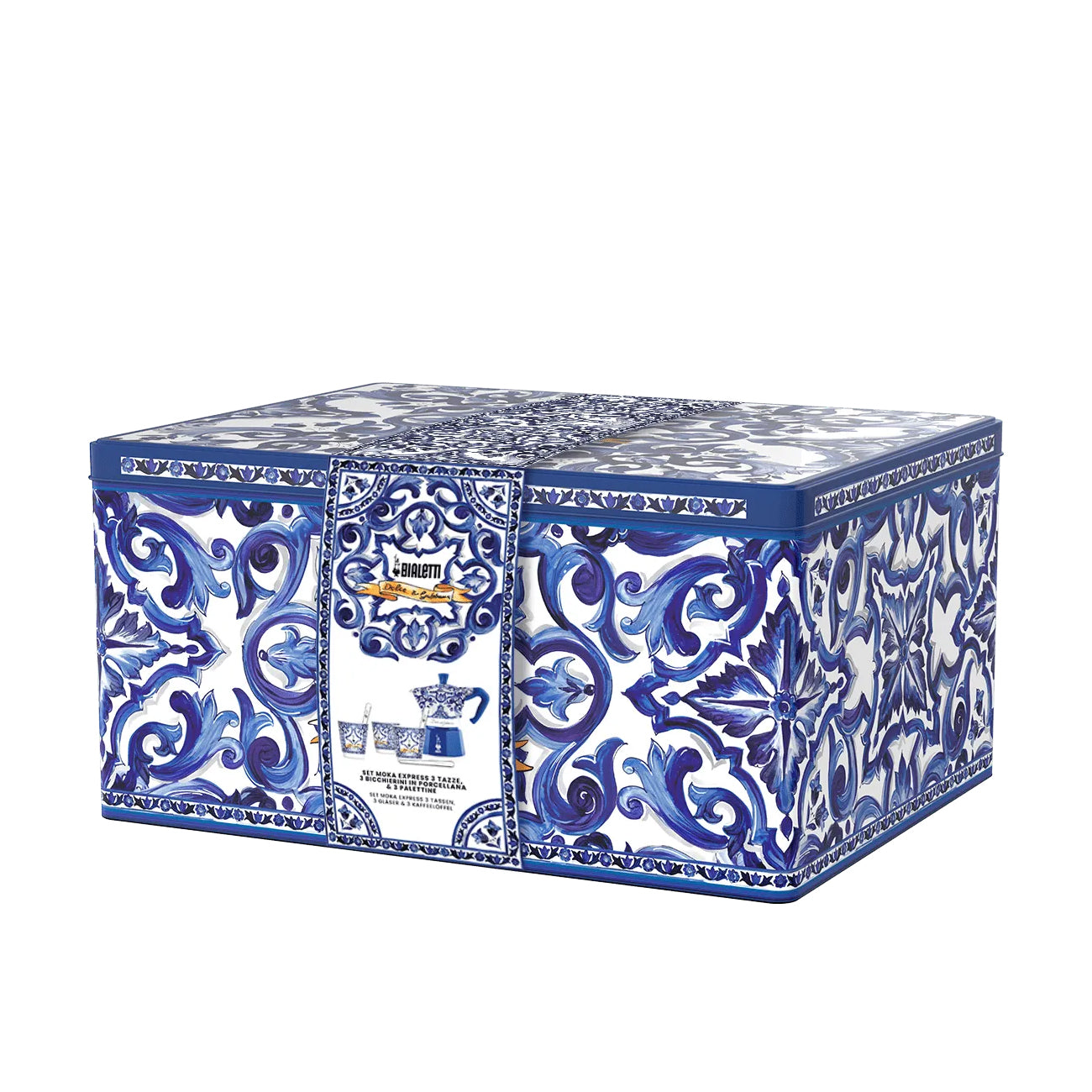 Set Moka Express Blu Mediterraneo 6 tz, 3 bicchierini di porcellana e 3 palettine Dolce E Gabbana