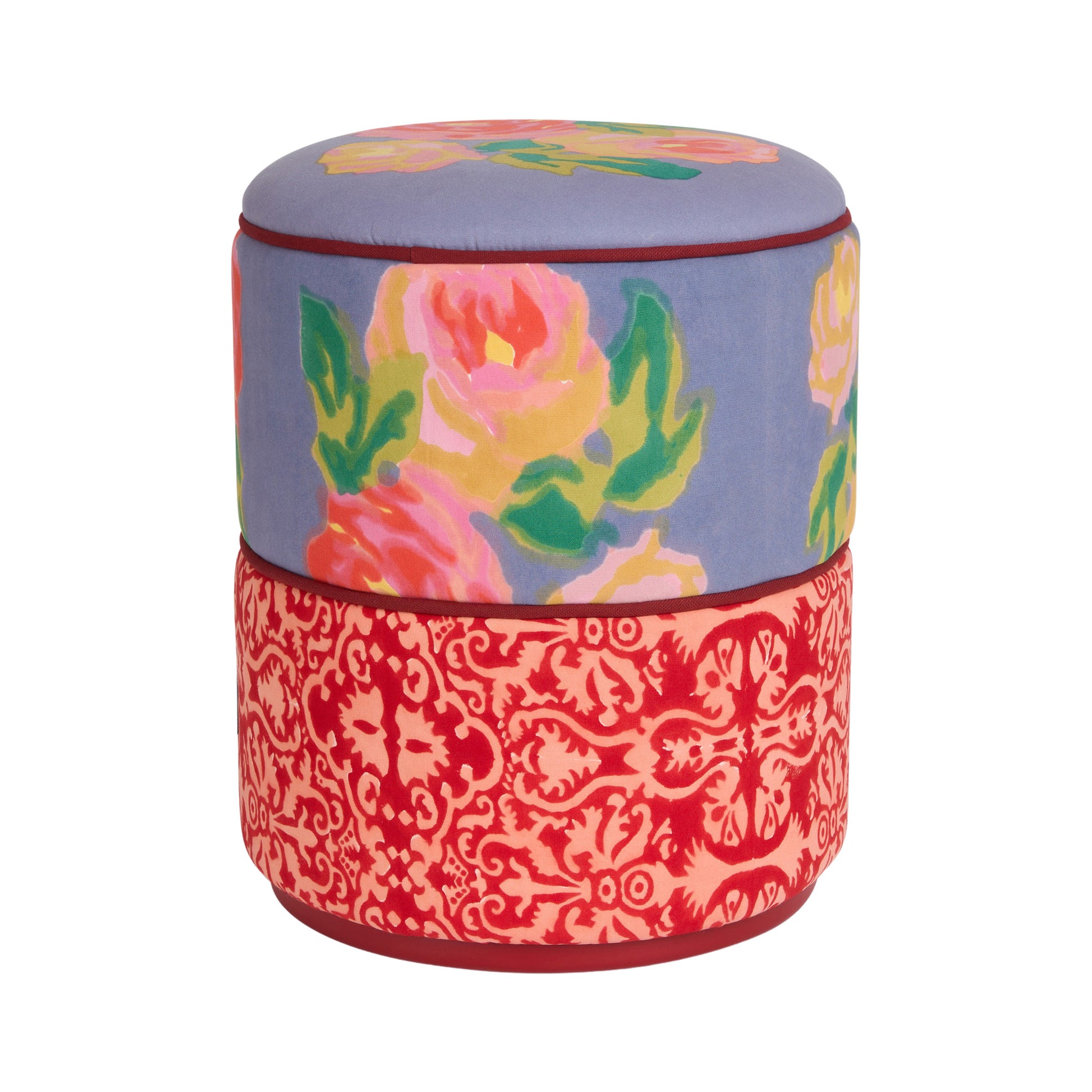 Pouf Damask Design Red-Rose Lisa Corti