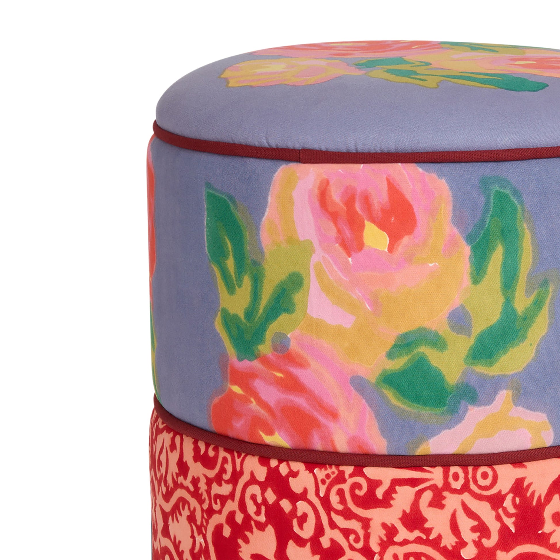 Pouf Damask Design Red-Rose Lisa Corti
