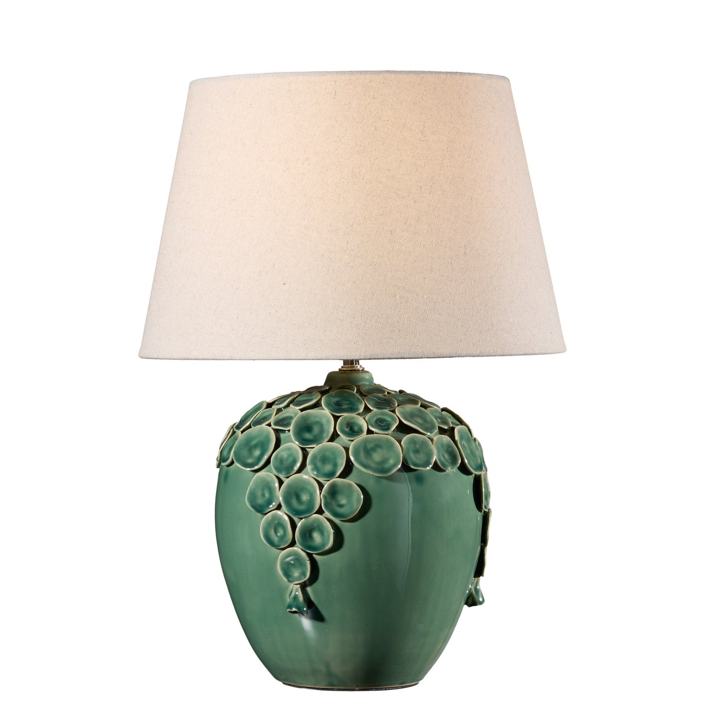 Lampada verde in ceramica con cappa in tessuto