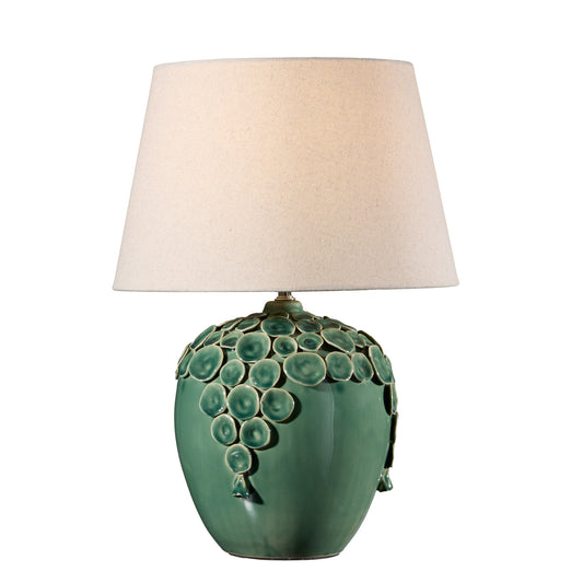 Lampada verde in ceramica con cappa in tessuto