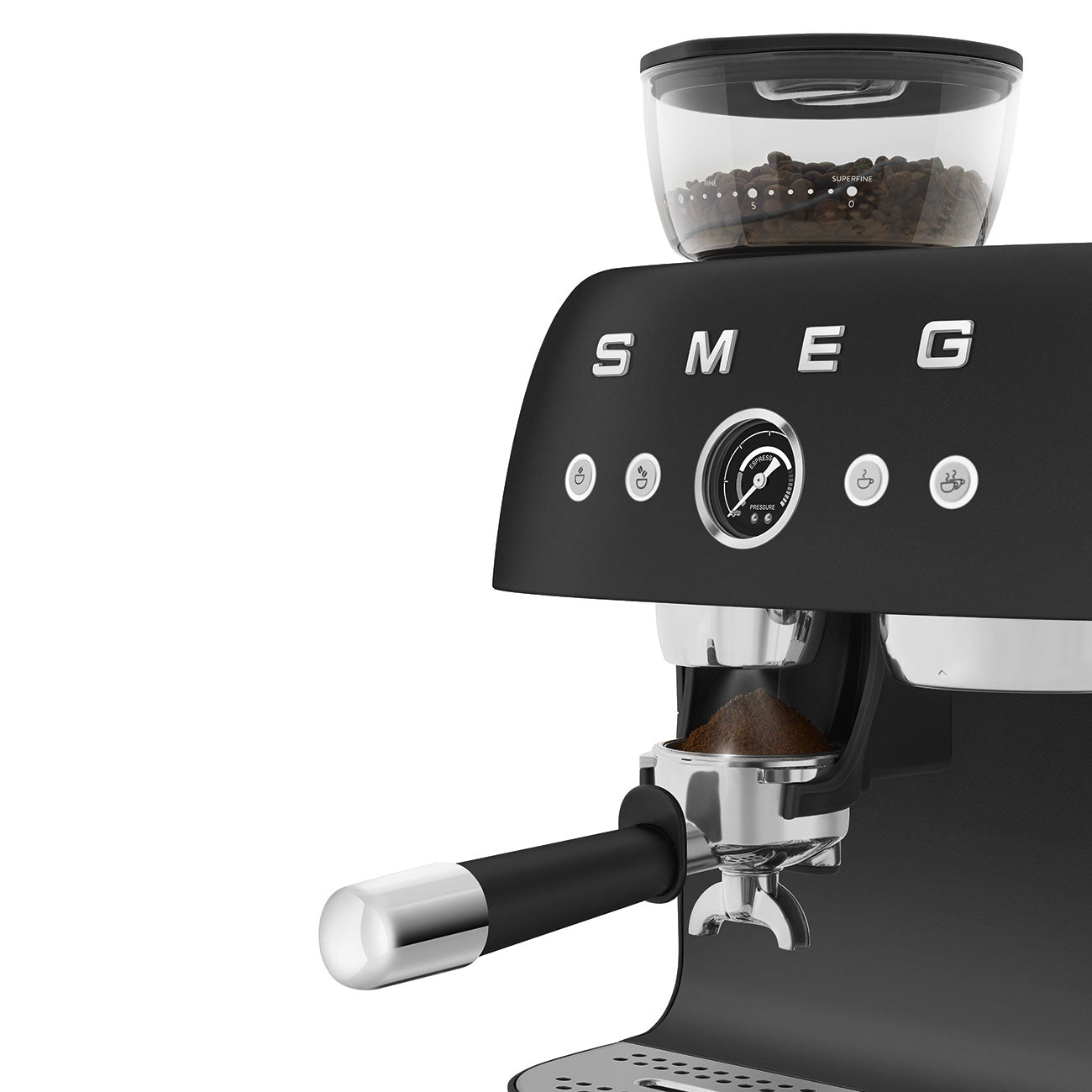 Macchina per caffè espresso manuale con macinacaffè, Nero Opaco Plug EU Smeg