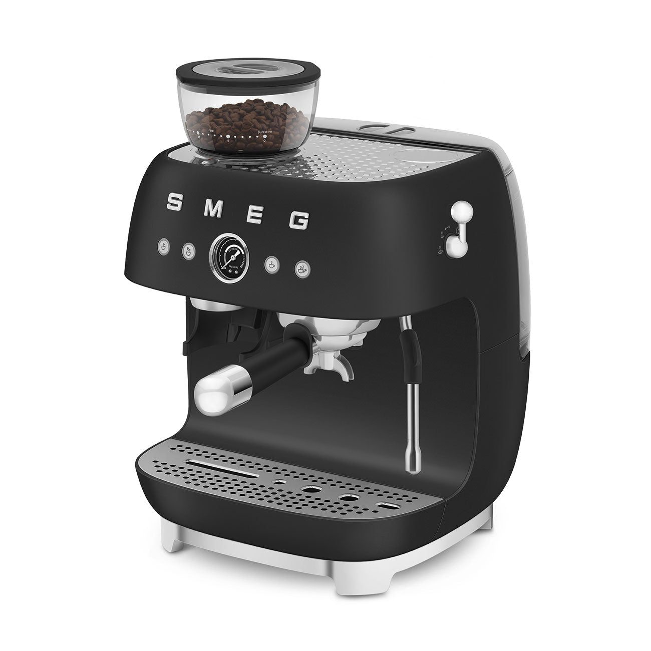 Macchina per caffè espresso manuale con macinacaffè, Nero Opaco Plug EU Smeg