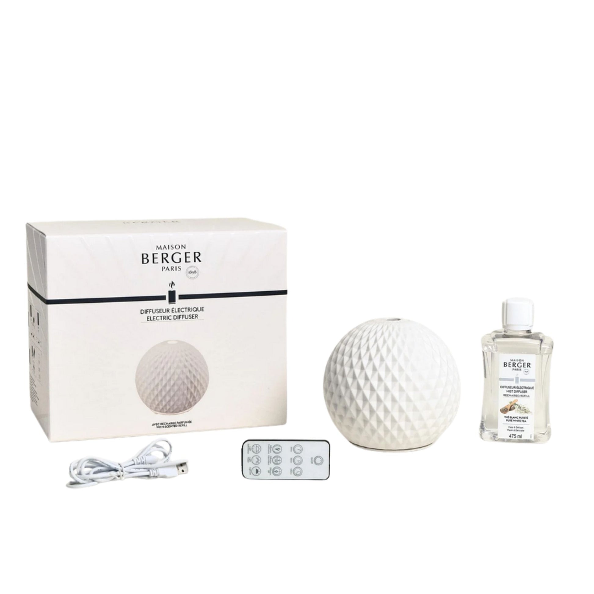 Diffusore Elettrico Sphère + 475ml Thé Blanc Pureté Maison Berger