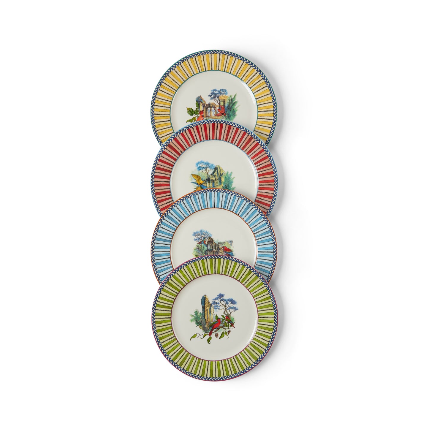 Set Di 4 Piatti Da Dessert In Porcellana Jungle Parrot Lisa Corti